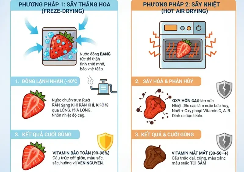 Tại Sao Vitamin Trong Trái Cây Sấy Thăng Hoa Không Bị Mất Đi Như Sấy Nhiệt?