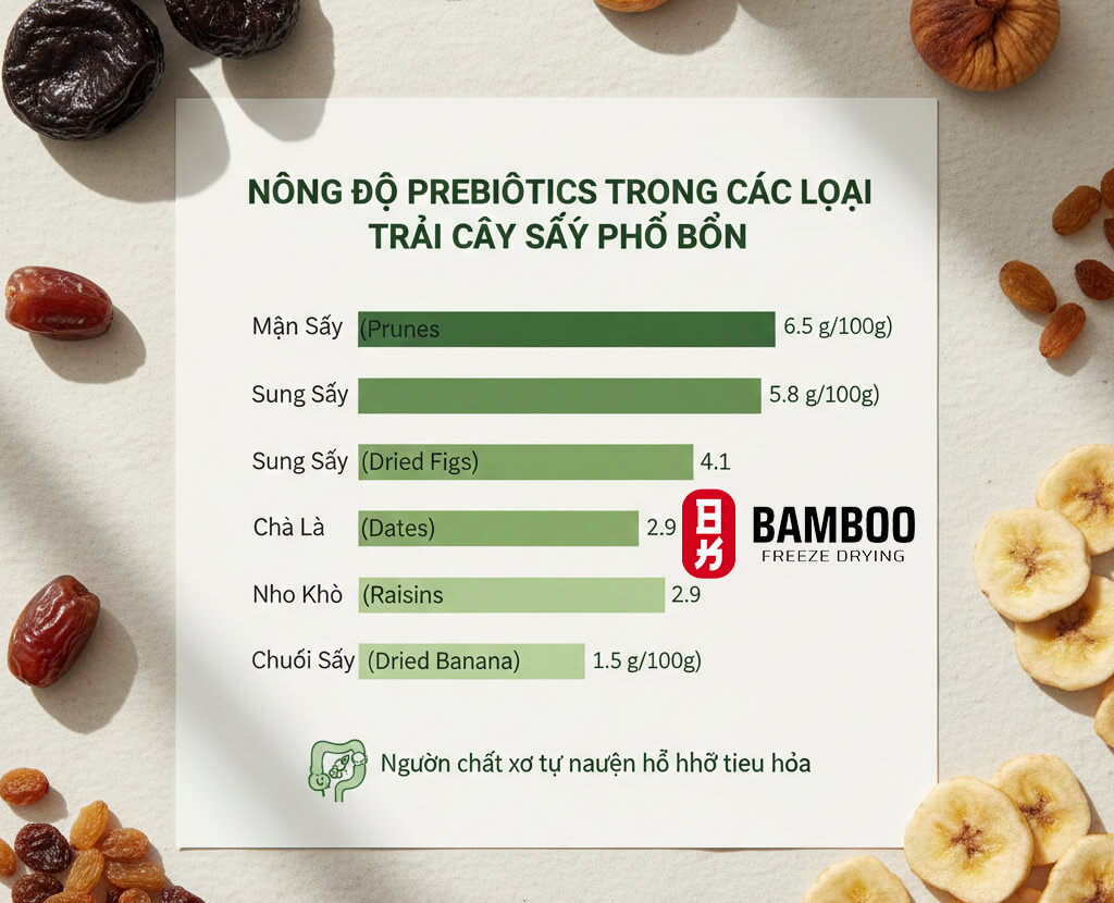 Nồng Độ Prebiotics Trong Các Loại Trái Cây Sấy Phổ Biến