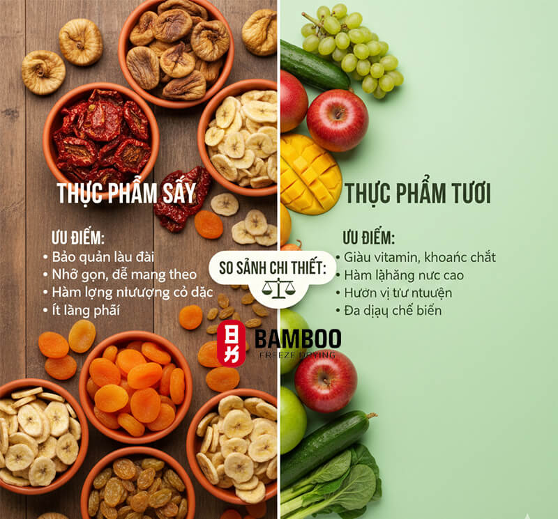 So sánh chi tiết: Thực phẩm sấy vs Thực phẩm tươi